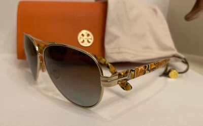 TORY BURCH Aviator Sunglasses POLARIZED TY 6031 Gold/Yellow 101/T5 READ! - Image 1 of 4