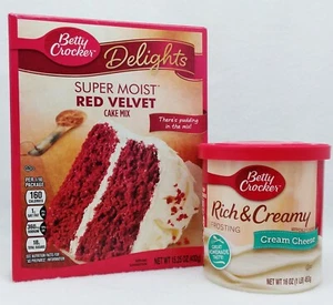 Betty Crocker Super Moist RED VELVET Cake Mix & CREAM CHEESE Creamy Frosting Set - Picture 1 of 1