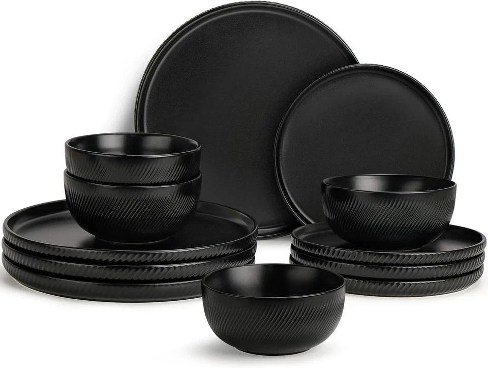 Earthsong Dinnerware Sets for 4, 12-Piece Ceramic Plates and Bowls Set, Dishwash - Image 1 of 4