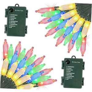 Battery Operated Christmas Lights 2 Pack 18 Ft 50 Count Clear Mini Multicolor - Picture 1 of 8