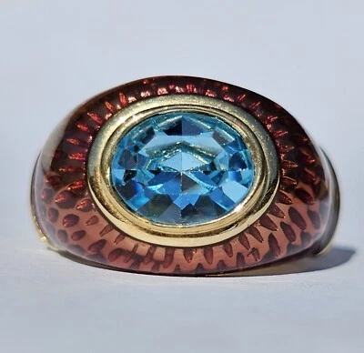 KJL Kenneth Jay Lane Blue Crystal Brown Enamel Ring Size 10 - Image 1 of 4