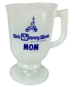 Vintage WALT DISNEY World Coffee Cup Mug “MOM” White Milk Glass Pedestal - Picture 1 of 7