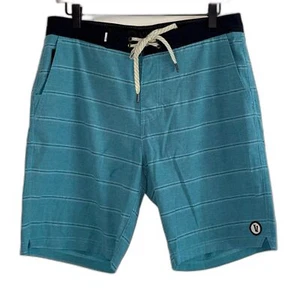 Vuori Men's Striped Hybrid Drawstring Quicky Dry Swimming Trunks Teal Blue Sz 30 - Picture 1 of 7