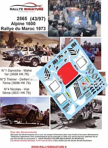 DECALS 1/16 REF 2565 ALPINE RENAULT A110 THERIER RALLYE DU MAROC 1973 WRC RALLY - Foto 1 di 1
