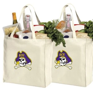 East Carolina Grocery Shopping Bags 2 PC SET ECU Pirates Reusable Cotton Bags - Picture 1 of 4