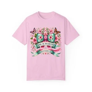 She is Worthy T-shirt, coquette bow butterfly  tee Floral Shirt, Proverbs 31 - Picture 1 of 51