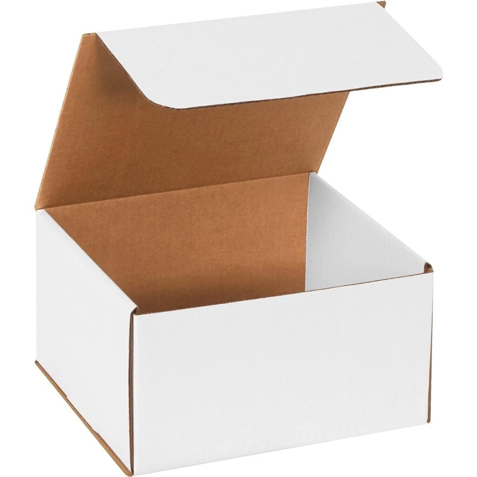 50 9" x 8" x 5" White Corrugated Mailers Die Cut Tuck Flap Boxes Free Shipping - Image 1 of 1
