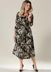 Animal Wrap Midi Dress by Kaleidoscope Curve in Grey / Green - Picture 1 of 2