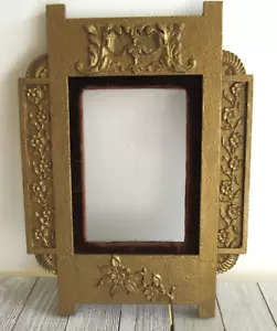 Marco de madera Chinoiserie estética Art Nouveau rectangular vintage yeso dorado 11,5" - Imagen 1 de 7