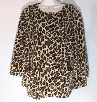 Ruby Rd Faux Fur Leopard Blazer Women's 20W Pockets Jacket Lined 3/4 Sleeve  - Image 1 of 4