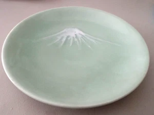 ***Asian celadon plate DISH 9" pottery MT. FUJI!! - Picture 1 of 5