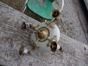 Vintage Antique Ceiling Light Fixture Brass Chandelier original paint, 4 lights - Picture 1 of 11