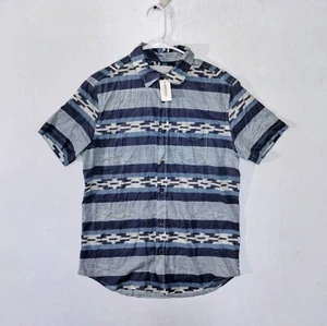 Aeropostale camicia manica corta con bottoni uomo piccola blu a righe casual preppy nuova - Foto 1 di 11