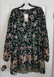 JOE BROWNS Destiny Devore Green Velvet Tunic Blouse Top size 28 New - Picture 1 of 14