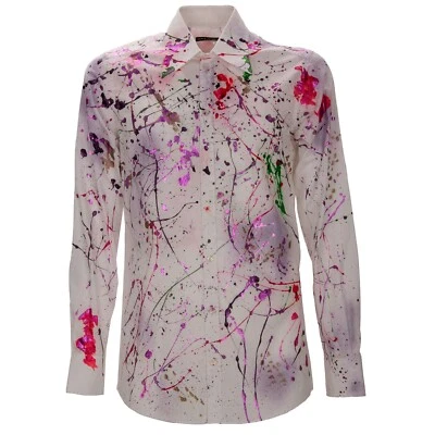 Camisa de algodón pintada a mano con salpicaduras de color púrpura blanco rosa 13319 DOLCE & GABBANA Foto 1 de 4