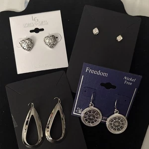 Silver Earrings Set by Lori's Gifts and Freedom 4 pair new - Picture 1 of 5