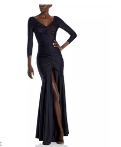 Chiara Boni La Petite Morgenmantel geraffter Frontschlitz Meerjungfrau Kleid schwarz 50 US 12 - Bild 1 von 16