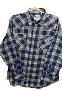 Ely Cattleman blau kariert Perlen Druckknopf Langarm Western Cowboy Hemd Größe XLT - Bild 1 von 8