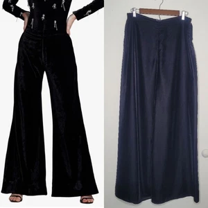 Hale Bob Los Angeles Sz S Black Velvet Wide Leg Pants Fall Winter Holiday NYE - Picture 1 of 10
