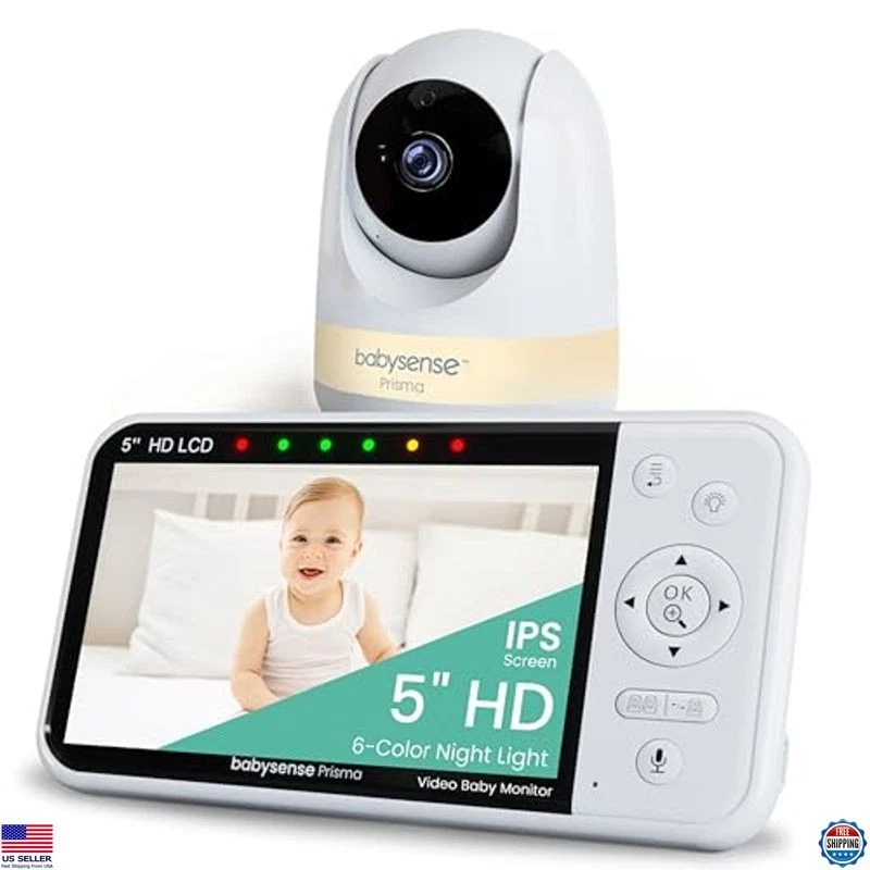 Monitor de bebé video HD de 5" con cámara, luz nocturna, máquina de sonido, sin WiFi Foto 1 de 4