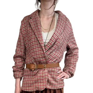 Chaqueta Blazer Lands End Rojo Tostado Pata de Gallo Tejido Talla M 10 Academia Preppy Work - Imagen 1 de 14
