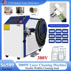 3000W Fiber Laser Cleaning Machine For Rust Oil Remove Double Wobble 380V US - Picture 1 of 14