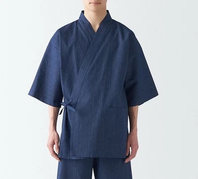 MUJI Sz L большой мужской японский кимоно Jinbei верхний халат хлопок верхний только - Изображение 1 из 4