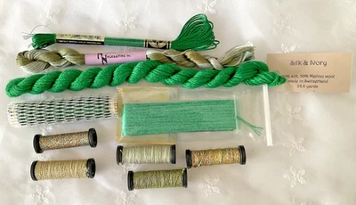 Needlepoint Embroidery Thread Ribbon Lot of 10 Greens Various Brands New - Image 1 of 4