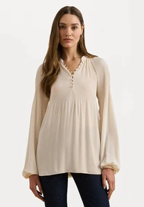 NWT Ralph Lauren Pleated Georgette Blouson Sleeve Top Blouse Cream L NEW - Picture 1 of 9
