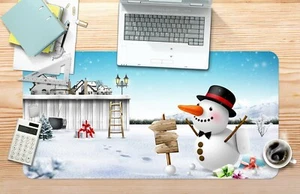 3D Cute Snowman Houses Snow I808 Christmas Non-slip Desk Mat Keyboard Pad Amy - Picture 1 of 8
