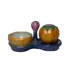 Vintage Japanese Salt Cellar And Shaker Lusterware Pumpkin Gourd Handpainted