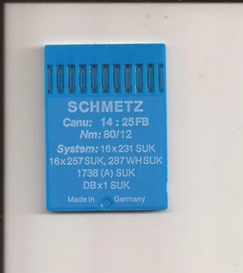 SCHMETZ Sewing Machine Needles Canu 14:25FB Nm 80/12 (10) Pcs Made In Germany - Picture 1 of 2
