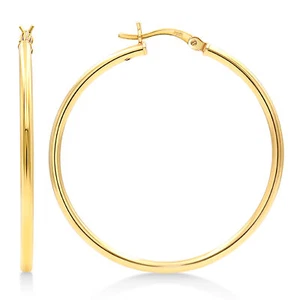 Gold Plated Sterling Silver 2mm Hoop Earrings - 40mm (1 1/2"") Diameter - Picture 1 of 7