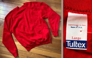 NEW NWOT VTG 80s TULTEX SWEATSHIRT RAGLAN RED USA-MADE COTTON/ACRYLIC SOFT L - Picture 1 of 7
