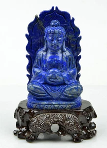 Natural Lapis Lazuli Shakyamuni Buddha Statue Gemstone Carving Sculpture  - Picture 1 of 6