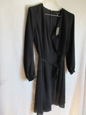 Nuevo con etiquetas Vestido Banana Republic 10 Negro Envolvente Mangas Largas Gasa Forrado Cinturón Foto 1 de 4
