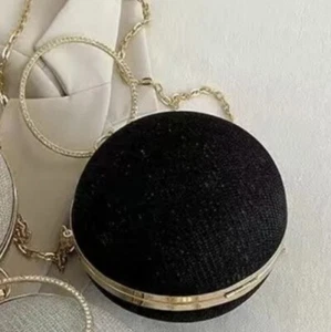 Black Spherical bag evening Handbag Glittery decor Ring Crossbody Shoulder UK - Picture 1 of 2