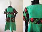Handmade Ethnic Boho Tapesty Wool Green Corduroy Caftan Winter Folk Dress Small