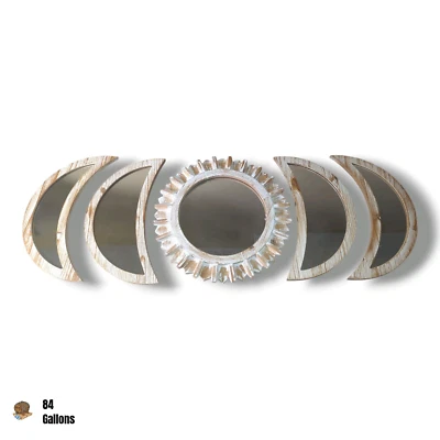 WAKOSAN 5 pcs Moon Phase Mirror Set & Wall Decor (Rustic White) - Image 1 of 4