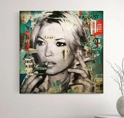XXL LEINWAND BILD 100x100x5 -KATE MOSS- GEMÄLDE VINTAGE WANDBILD MODERN RETRO - Bild 1 von 2