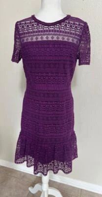 ELIE TAHARI Mujer 6 Morado Crochet Encaje S/S Jacey Vestido Forrado Cremallera Espalda Foto 1 de 4