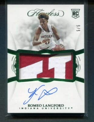 2019 Panini Flawless Collegiate Romeo Langford Emerald Rookie Patch Auto 5/5 - Image 1 of 2