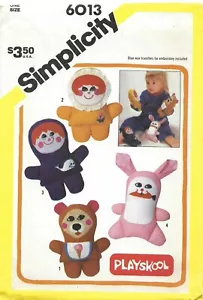Simplicity 6013 PLAYSKOOL Finger Puppets UNCUT Pattern BEAR GIRL BOY & BUNNY - Picture 1 of 3