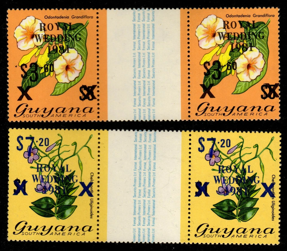 Guyana - Mint Gutter Pairs Scott #334-5 (Royal Wedding: Flowers Overprinted) - Image 1 of 1