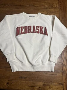 Nebraska Cornhuskers Vintage Crewneck Sweatshirt Small Applique White P11 - Picture 1 of 10
