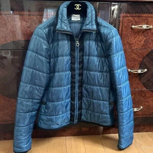 CHANEL Zip-up Padded Jacket Bicolor Piping Blue Coco-mark Size 36 P39402V28349 - Picture 1 of 8