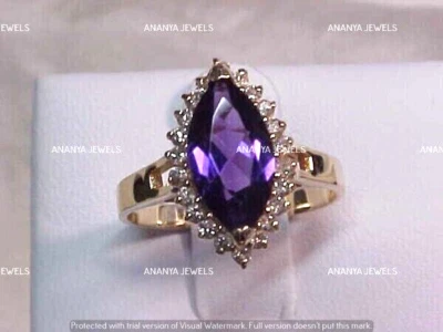 2 CT Marquise Cut Lab-Created Amethyst Halo Wedding Ring 14K Yellow Gold Plated - Image 1 of 4