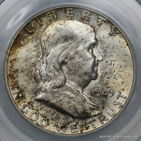 TONED PCGS MS64 FBL 1949-D FRANKLIN SILVER HALF DOLLAR  50c    (BC61) Cover