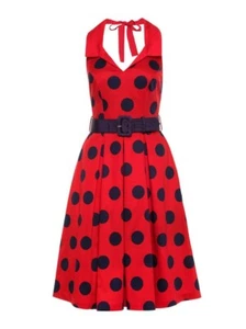 REVIEW Womens Red Blue 'My Sofia' Polka Dot Spot Dress Stretch Cotton Size 14 - Picture 1 of 17