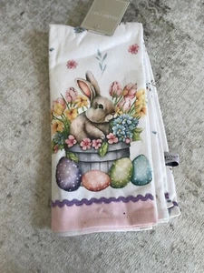 Shabby Chic 2er Set Ostern Frühling Blumen Küchentücher Hasen Eier Baumwolle Neu mit Etikett - Bild 1 von 4